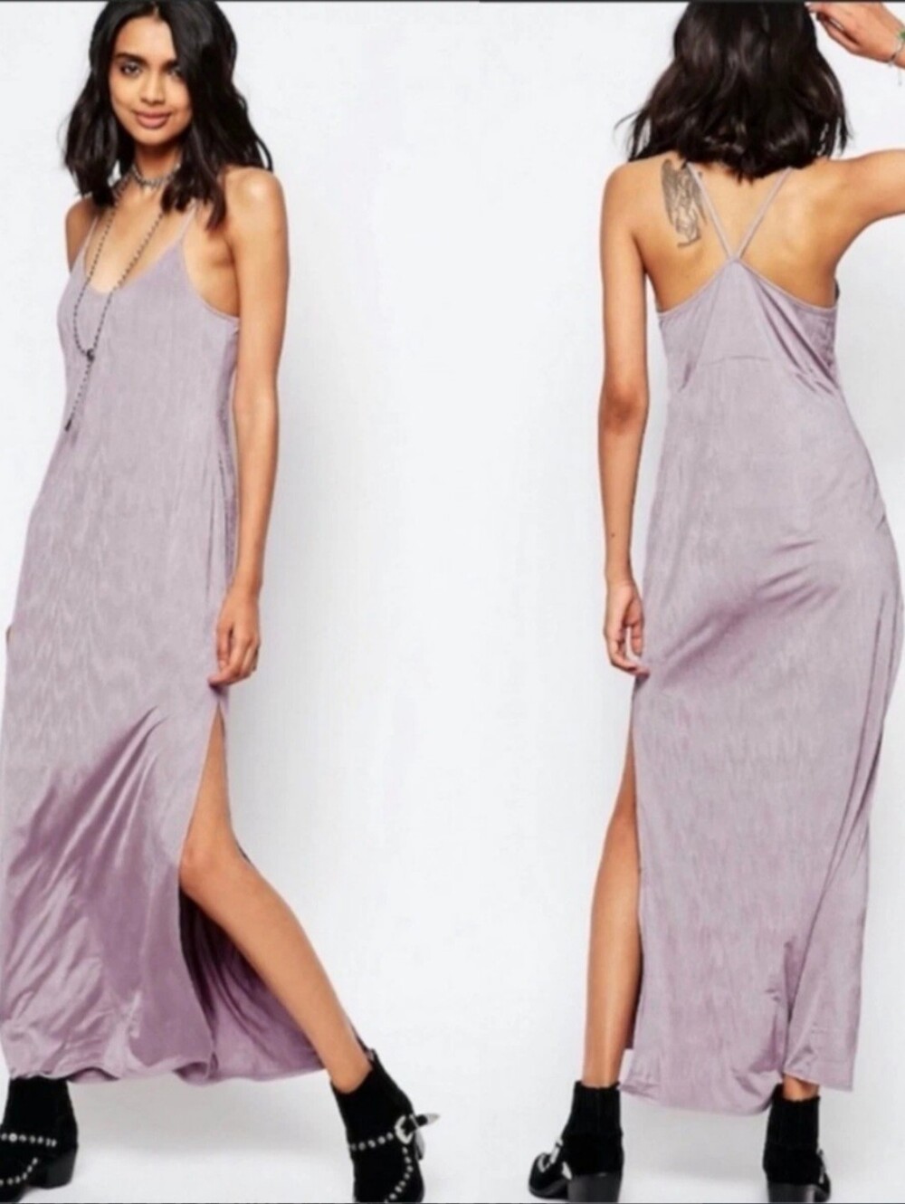 Intimately Free People She Moves Satin Maxi Dress Size M Purple